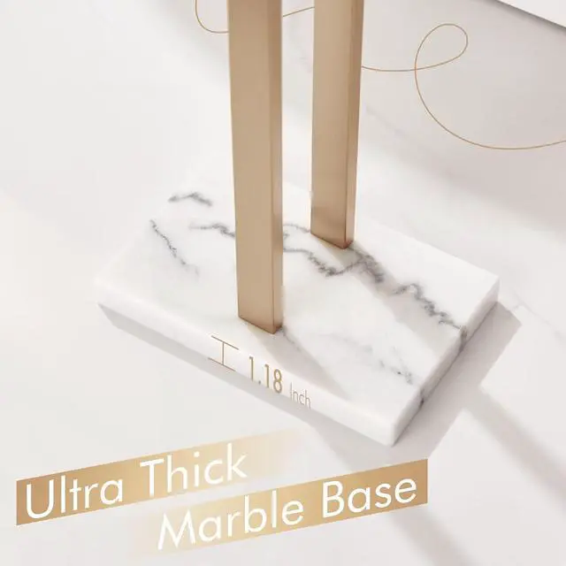 Alt view image 5 of 7 - 2-Tier Freestanding Towel Rack with Heavy Thickened Marble Base Champagne Bronze SUS304 Stainless Steel Floor Towel Holder for Bathroom Small Spaces