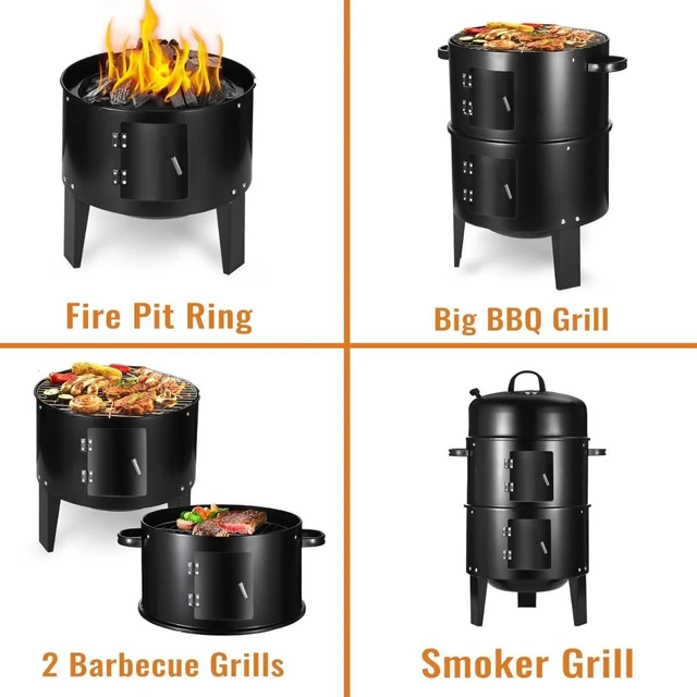 Alt view image 3 of 7 - 17 Inch Vertical Charcoal Smoker Grill with Thermometers and Air Vent, 3-in-1 Portable Multi-Layer Cooking with 2 Access Doors for Outdoor BBQ