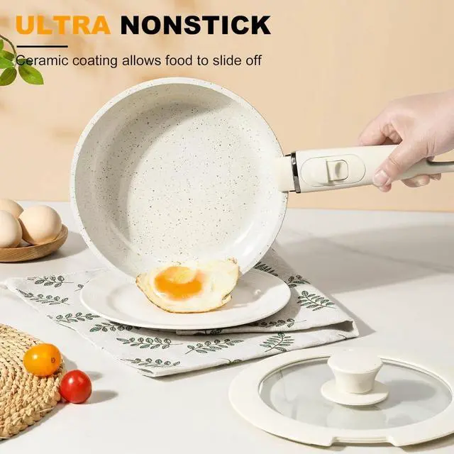 Alt view image 3 of 7 - 20-Piece Ceramic Nonstick Cookware Set with Detachable Handles, Stackable Oven & Induction Safe Non-Toxic Kitchen Pots and Pans Set