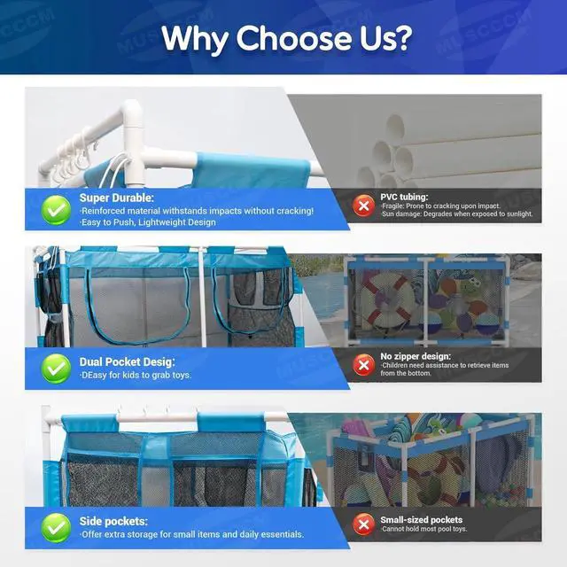 Alt view image 5 of 7 - 288 Gallon Pool Float Storage Organizer, 62"x32"x35" Mesh Rolling Cart, Easy Assembly Outdoor Storage Bin for Pool Noodles, Water Sports Gear & Towels, 6 Lockable Wheels