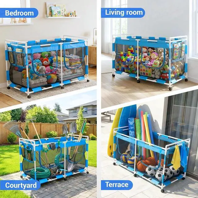 Alt view image 7 of 7 - 288 Gallon Pool Float Storage Organizer, 62"x32"x35" Mesh Rolling Cart, Easy Assembly Outdoor Storage Bin for Pool Noodles, Water Sports Gear & Towels, 6 Lockable Wheels