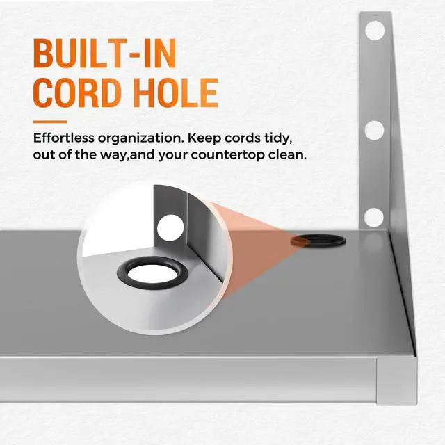 Alt view image 4 of 7 - Stainless Steel Wall Mount Microwave Shelf 24"x18", Heavy Duty 430 Steel Floating Shelving with Cord Management Hole for Kitchen Laundry Garage
