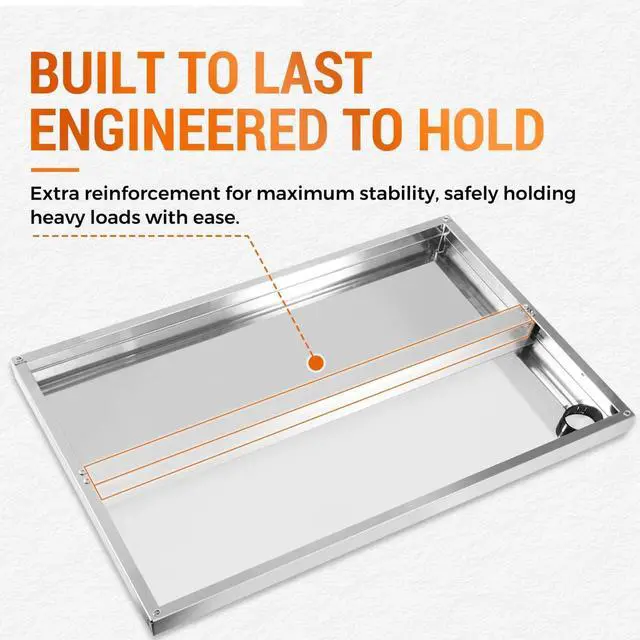 Alt view image 5 of 7 - Stainless Steel Wall Mount Microwave Shelf 24"x18", Heavy Duty 430 Steel Floating Shelving with Cord Management Hole for Kitchen Laundry Garage