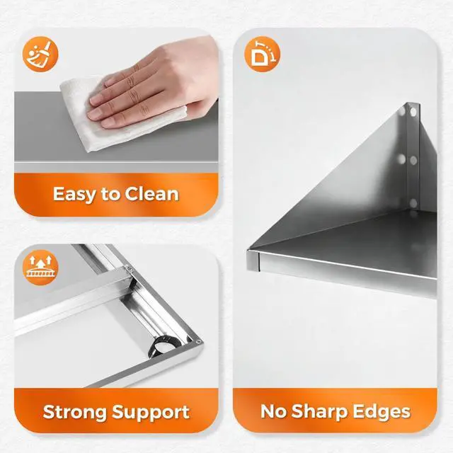 Alt view image 7 of 7 - Stainless Steel Wall Mount Microwave Shelf 24"x18", Heavy Duty 430 Steel Floating Shelving with Cord Management Hole for Kitchen Laundry Garage
