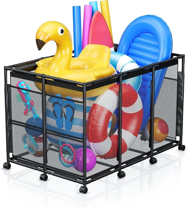 Main image of XXL Rolling Mesh Pool Storage Bin, 235gal Large Outdoor Organizer with Wheels, for Pool Noodles, Floats, Balls, Goggles & Accessories, Black