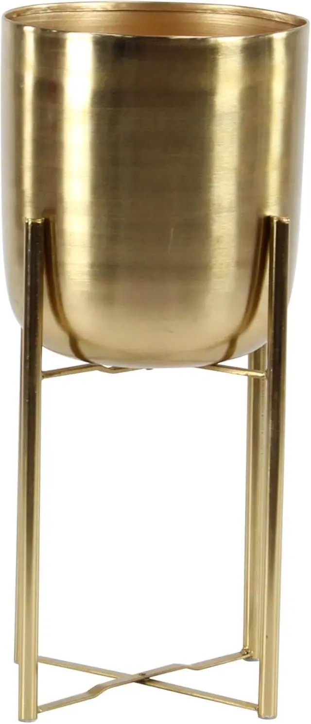 Alt view image 2 of 7 - Dome Shaped Metal Planter Set of 2 with Removable Stand, 19in & 22in Height Satin Gold Iron Plant Pots for Indoor Outdoor Decor