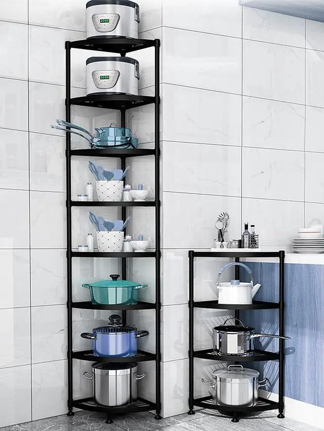 Alt view image 5 of 5 - 8-Tier Metal Kitchen Corner Shelf Rack, Heavy Duty Freestanding Multi-Layer Storage Organizer, 200LBS Load Bearing Black Finished Metal Shelving for Pot Pan Fruit Vegetable Kitchen Organization