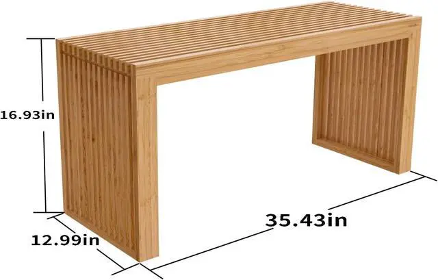 Alt view image 3 of 6 - 35 Inch Solid Bamboo Dining Bench Farmhouse Indoor Seat, Grille Design Heavy Duty Support Shoe Storage Bench for Entryway Hallway Kitchen Bedroom Bathroom