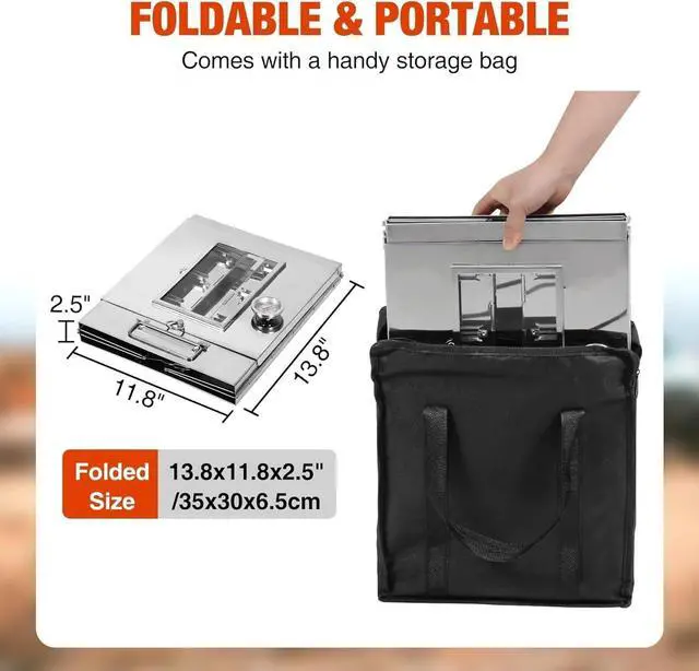 Alt view image 4 of 7 - 14" Foldable Camping Oven with 2 Tier Grill Grates, Stainless Steel Portable Outdoor Oven Compatible with Wood Burning and Propane Stoves for Camping BBQ Baking