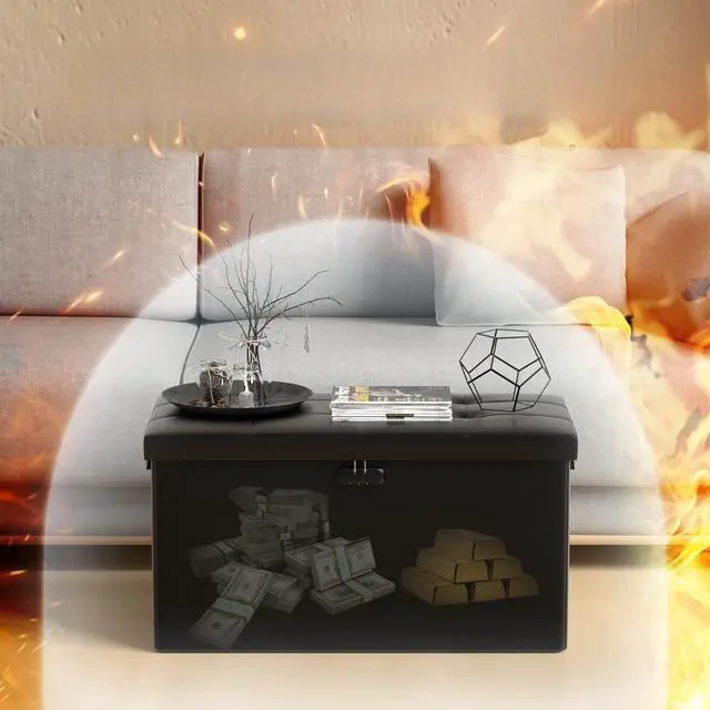 Alt view image 3 of 7 - 30 Inch Folding Fireproof Waterproof Storage Ottoman Bench with Lock, 110L Large Capacity Leather Foot Rest Stool, 700lbs Load Capacity Multipurpose Storage Chest for Home Bedroom Living Room Garage
