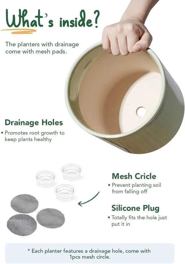 Alt view image 6 of 6 - 10+8+6 Inch Ceramic Plant Pots Set of 3 with Drainage Hole and Plug Modern Cylinder Indoor Planters for Living Room Kitchen Glossy Sage Green