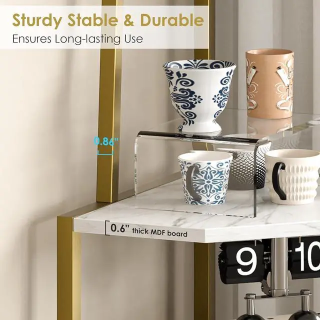 Alt view image 5 of 7 - 6-Tier 69 Inch Industrial Corner Shelf, Metal Frame & MDF Bookshelf, Diamond Surface Tall Plant Stand Display Rack for Living Room Bedroom Home Office Small Space Gold