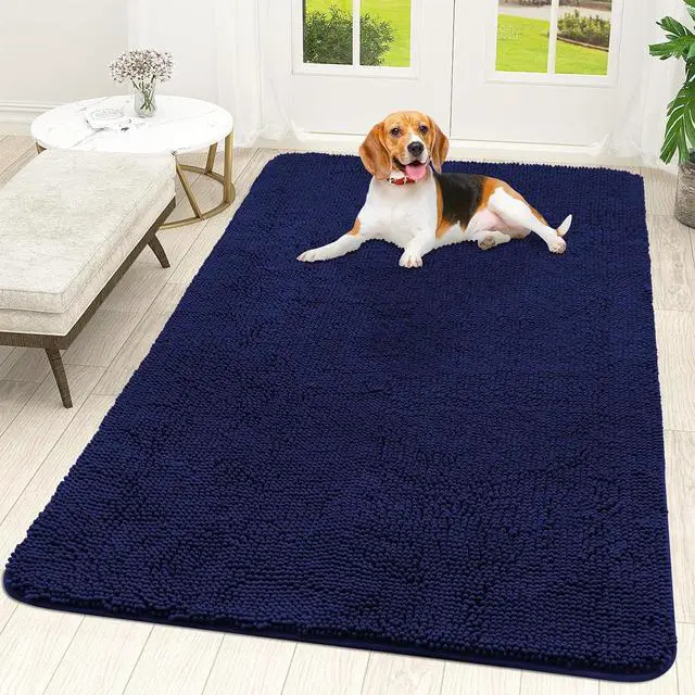 Main image of 59 x 35 Inch Chenille Dog Door Mat Super Absorbent Non Slip Mud Mat Washable Quick Drying Indoor Entryway Floor Carpet for Muddy Paws Navy Blue