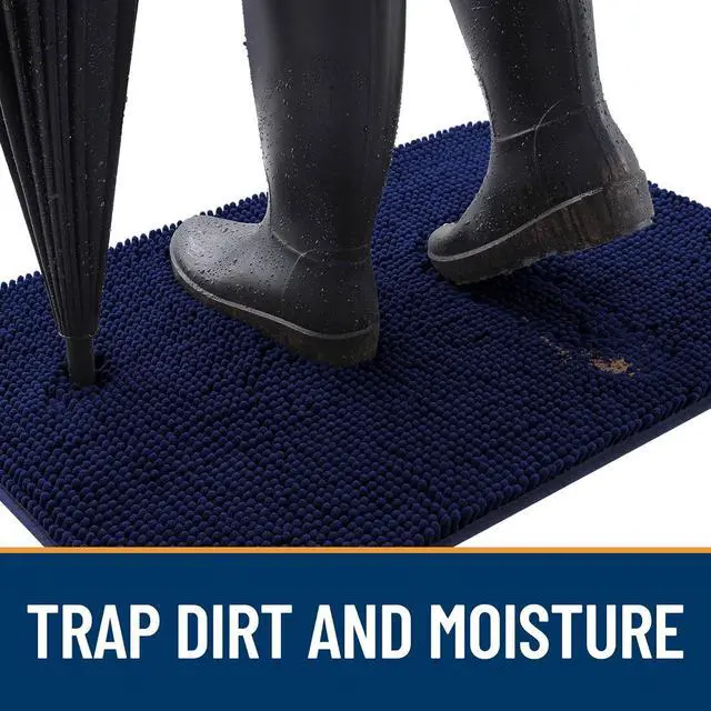 Alt view image 2 of 7 - 59 x 35 Inch Chenille Dog Door Mat Super Absorbent Non Slip Mud Mat Washable Quick Drying Indoor Entryway Floor Carpet for Muddy Paws Navy Blue