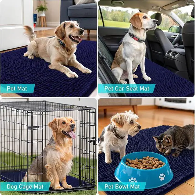 Alt view image 7 of 7 - 59 x 35 Inch Chenille Dog Door Mat Super Absorbent Non Slip Mud Mat Washable Quick Drying Indoor Entryway Floor Carpet for Muddy Paws Navy Blue