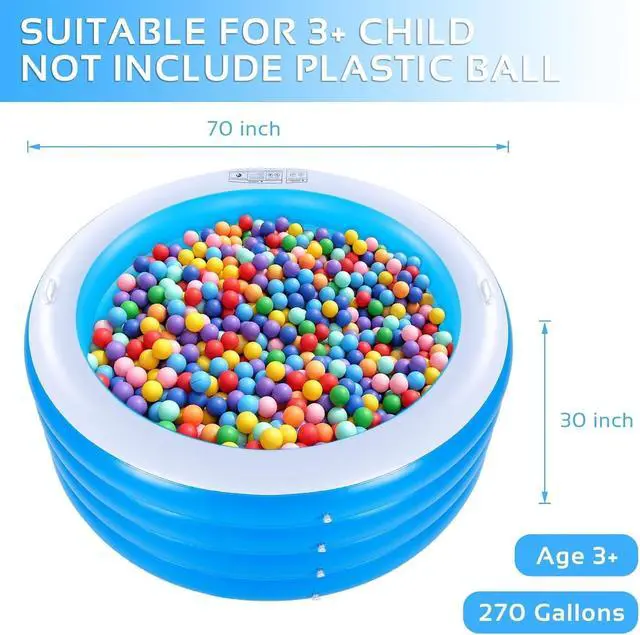 Alt view image 2 of 7 - 70"x30" Large Deep Round Inflatable Swimming Pool with Handles, 0.4mm Thickened PVC, 270 Gallon Capacity, Family Pool for Adults & Kids, Outdoor Garden Backyard Summer Water Party, Blue