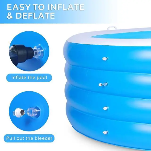 Alt view image 3 of 7 - 70"x30" Large Deep Round Inflatable Swimming Pool with Handles, 0.4mm Thickened PVC, 270 Gallon Capacity, Family Pool for Adults & Kids, Outdoor Garden Backyard Summer Water Party, Blue