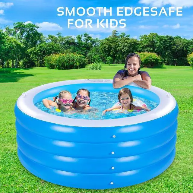 Alt view image 5 of 7 - 70"x30" Large Deep Round Inflatable Swimming Pool with Handles, 0.4mm Thickened PVC, 270 Gallon Capacity, Family Pool for Adults & Kids, Outdoor Garden Backyard Summer Water Party, Blue