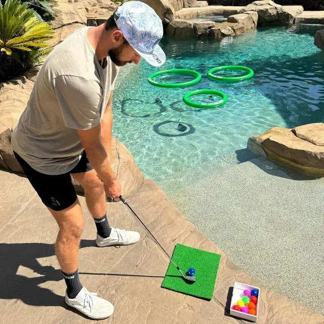 Main image of Floating Golf Green for Pool, Putting Turf Mat with 3 Different Sized No-Drift Chipping Targets, Floating Golf Balls Game Set for Golfers