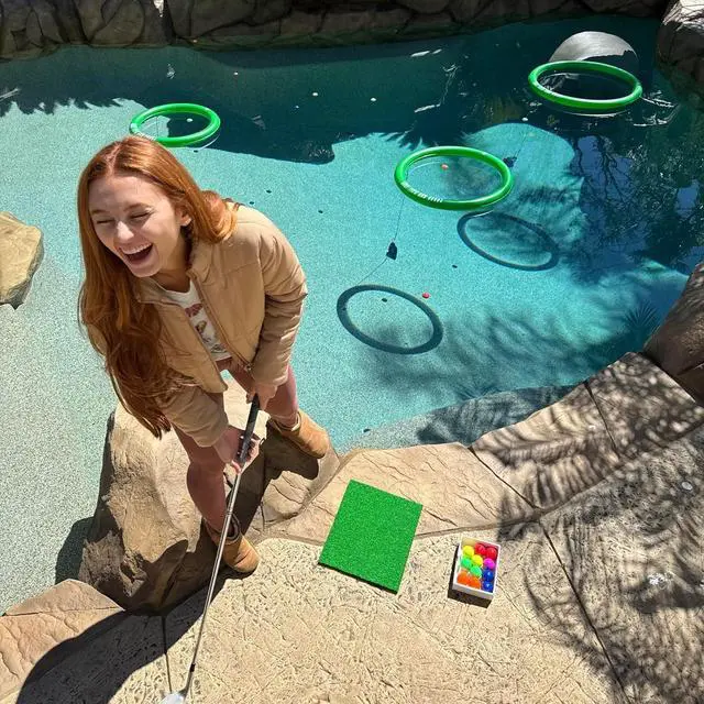 Alt view image 5 of 7 - Floating Golf Green for Pool, Putting Turf Mat with 3 Different Sized No-Drift Chipping Targets, Floating Golf Balls Game Set for Golfers