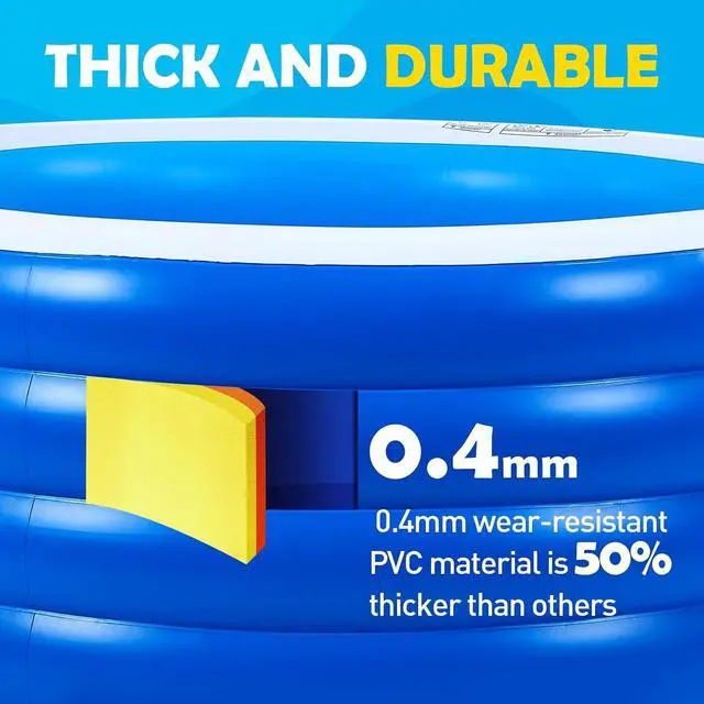 Alt view image 2 of 7 - 72" X 30" Round Inflatable Swimming Pool, Thick PVC Kiddie Pool with 4 Air Chambers, Handles & Drain Plug for Backyard Outdoor Use