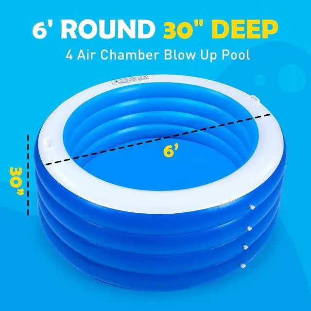 Alt view image 3 of 7 - 72" X 30" Round Inflatable Swimming Pool, Thick PVC Kiddie Pool with 4 Air Chambers, Handles & Drain Plug for Backyard Outdoor Use