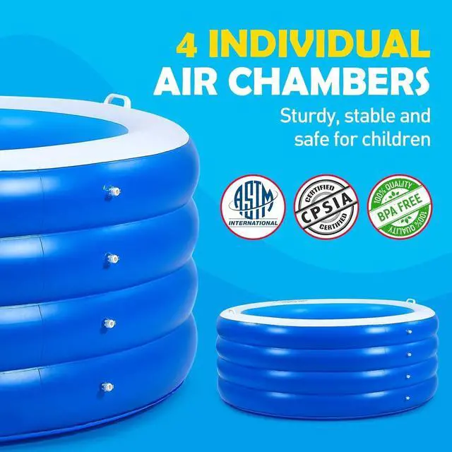 Alt view image 4 of 7 - 72" X 30" Round Inflatable Swimming Pool, Thick PVC Kiddie Pool with 4 Air Chambers, Handles & Drain Plug for Backyard Outdoor Use