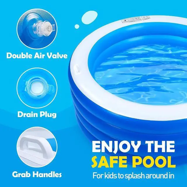Alt view image 5 of 7 - 72" X 30" Round Inflatable Swimming Pool, Thick PVC Kiddie Pool with 4 Air Chambers, Handles & Drain Plug for Backyard Outdoor Use