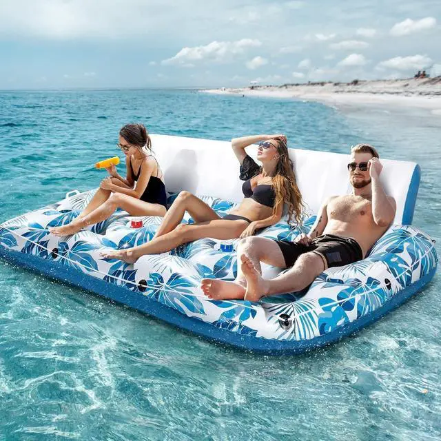Main image of 3 Person Inflatable Pool Float Lounger, Extra Large 97x57in Tanning Recliner with Backrest, Footrest & Cup Holders, for Pool, Lake, Beach & Party Use