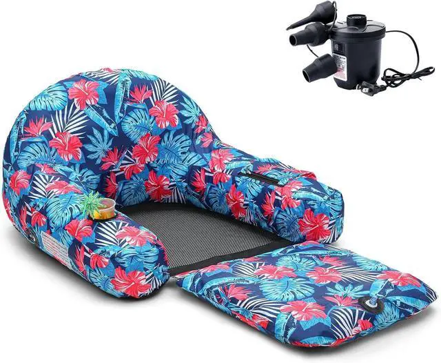 Main image of 2-in-1 Convertible Fabric Covered Pool Float Lounge for Adults, Heavy Duty Inflatable Raft 38x55in with Quick Dry Cover, Electric Air Pump, 250lbs Capacity