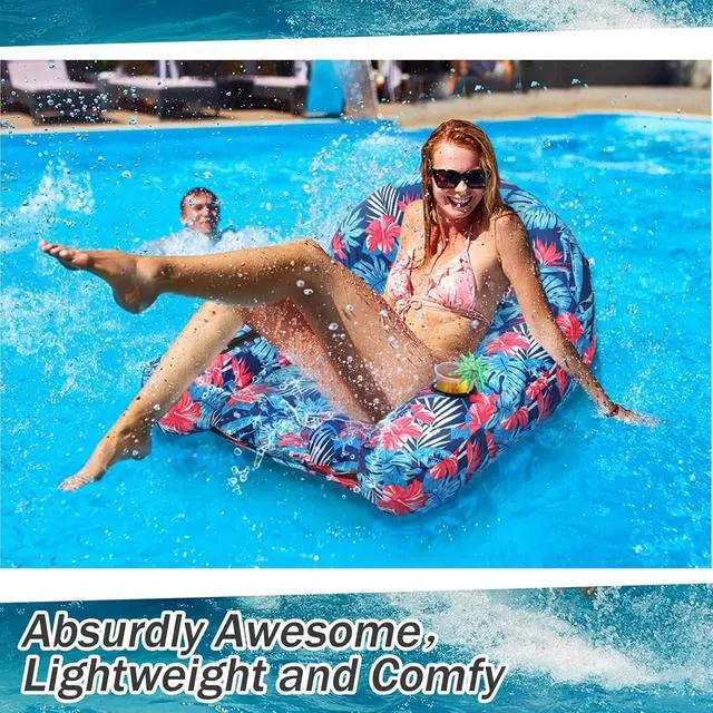 Alt view image 4 of 7 - 2-in-1 Convertible Fabric Covered Pool Float Lounge for Adults, Heavy Duty Inflatable Raft 38x55in with Quick Dry Cover, Electric Air Pump, 250lbs Capacity