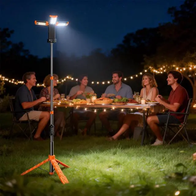 Alt view image 2 of 7 - Rechargeable LED Camping Light with Adjustable Tripod Stand, 2500 Lumens Portable Work Lighting with 5 Modes for Emergency Hiking Power Outages