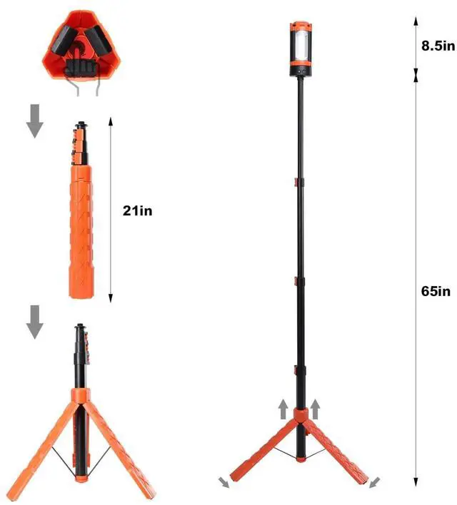 Alt view image 3 of 7 - Rechargeable LED Camping Light with Adjustable Tripod Stand, 2500 Lumens Portable Work Lighting with 5 Modes for Emergency Hiking Power Outages