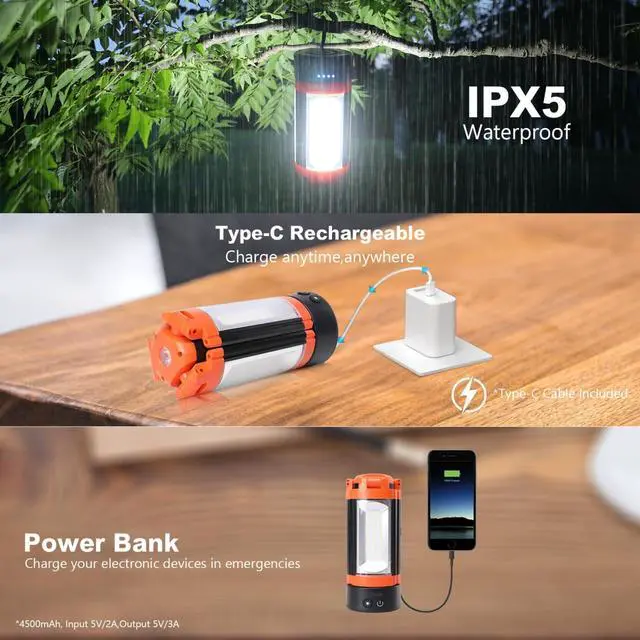 Alt view image 6 of 7 - Rechargeable LED Camping Light with Adjustable Tripod Stand, 2500 Lumens Portable Work Lighting with 5 Modes for Emergency Hiking Power Outages