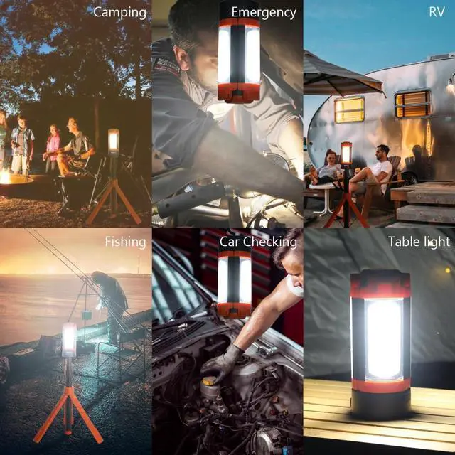Alt view image 7 of 7 - Rechargeable LED Camping Light with Adjustable Tripod Stand, 2500 Lumens Portable Work Lighting with 5 Modes for Emergency Hiking Power Outages