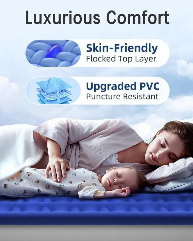 Alt view image 2 of 7 - Queen Air Mattress with Built-in Pump, 13" Raised Inflatable Airbed 2 Mins Fast Inflate/Deflate, 660 Lbs Max Capacity for Home and Guests