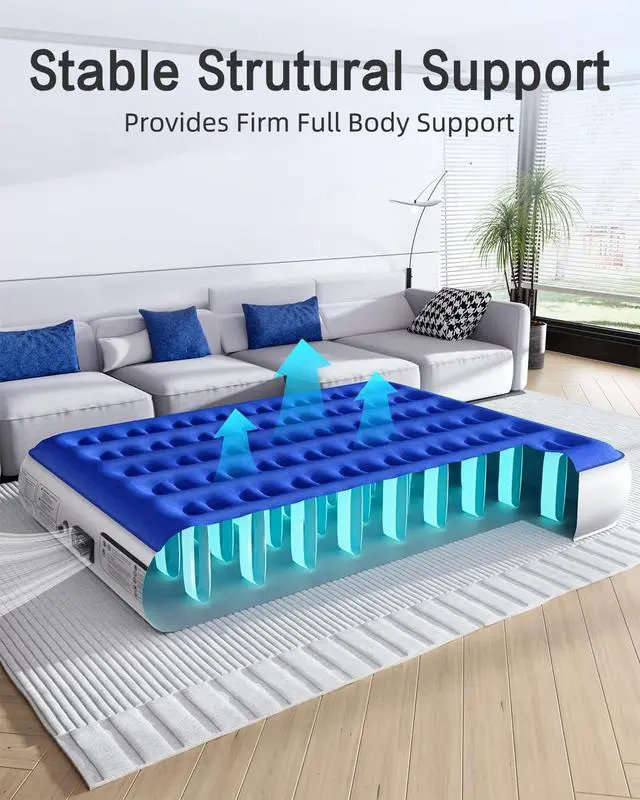 Alt view image 4 of 7 - Queen Air Mattress with Built-in Pump, 13" Raised Inflatable Airbed 2 Mins Fast Inflate/Deflate, 660 Lbs Max Capacity for Home and Guests