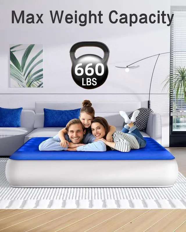 Alt view image 7 of 7 - Queen Air Mattress with Built-in Pump, 13" Raised Inflatable Airbed 2 Mins Fast Inflate/Deflate, 660 Lbs Max Capacity for Home and Guests