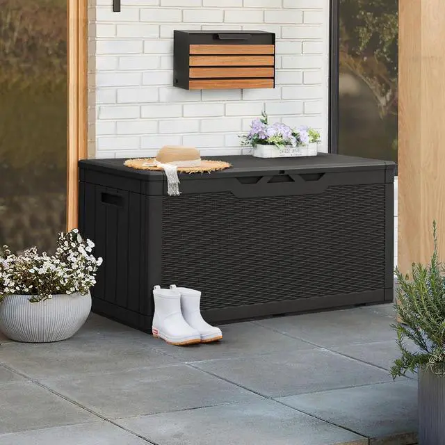 Alt view image 3 of 6 - 100 Gallon Resin Patio Storage Box for Garden Tools Outdoor Furniture Cushions Pool Supplies Black