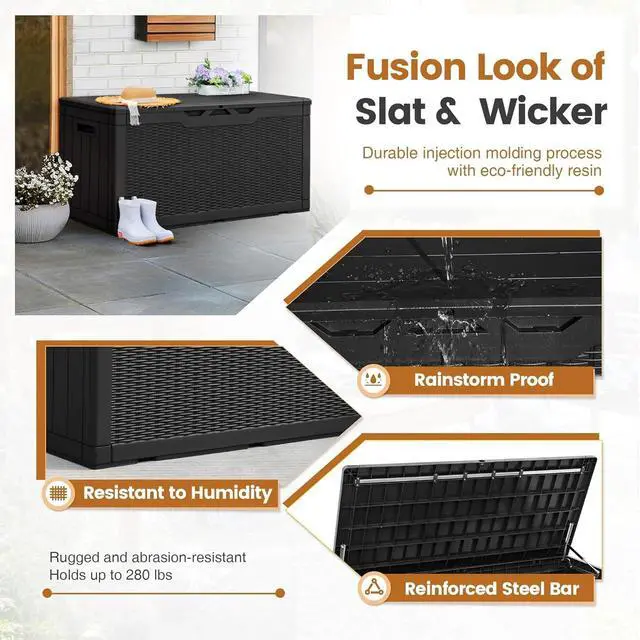 Alt view image 5 of 6 - 100 Gallon Resin Patio Storage Box for Garden Tools Outdoor Furniture Cushions Pool Supplies Black