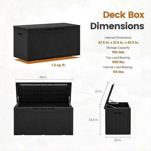 Alt view image 6 of 6 - 100 Gallon Resin Patio Storage Box for Garden Tools Outdoor Furniture Cushions Pool Supplies Black