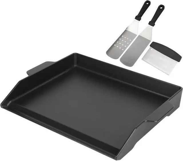 Main image of 18" x 14" Nonstick Cast Iron Griddle with Spatula Set, Universal Flat Top Plate for Gas Charcoal Electric Grills and Stovetops