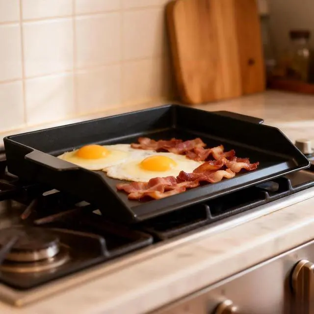 Alt view image 4 of 6 - 18" x 14" Nonstick Cast Iron Griddle with Spatula Set, Universal Flat Top Plate for Gas Charcoal Electric Grills and Stovetops
