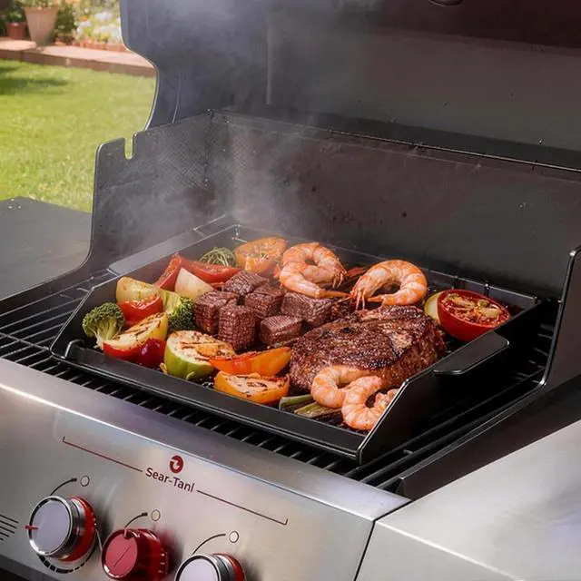 Alt view image 5 of 6 - 18" x 14" Nonstick Cast Iron Griddle with Spatula Set, Universal Flat Top Plate for Gas Charcoal Electric Grills and Stovetops