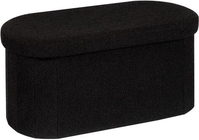 Main image of 30 Inch Sherpa Folding Storage Ottoman Bench, 350LBS Load Capacity Collapsible Foot Rest Stool with 80L Storage Space and Removable Divider, Modern Soft Fabric Bedroom Entryway Furniture, Black