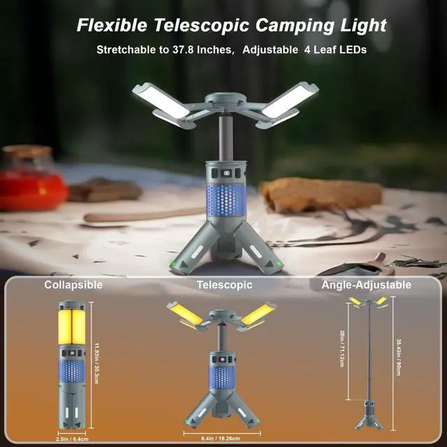 Alt view image 2 of 6 - Rechargeable Telescopic Camping Light with Stand, 12000mAh RGB Camping Lantern with Magnetic Base IPX5 Waterproof Portable Flashlight for Camping Hiking Emergency