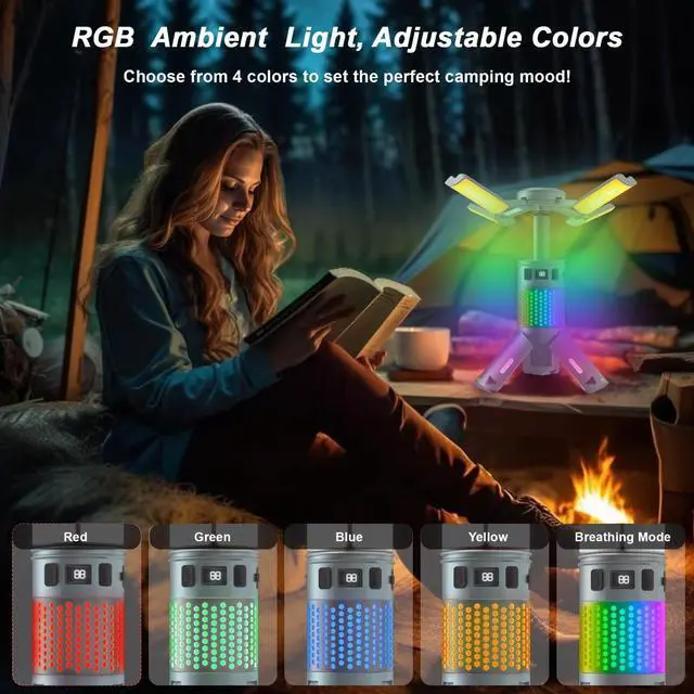 Alt view image 4 of 6 - Rechargeable Telescopic Camping Light with Stand, 12000mAh RGB Camping Lantern with Magnetic Base IPX5 Waterproof Portable Flashlight for Camping Hiking Emergency