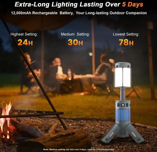 Alt view image 5 of 6 - Rechargeable Telescopic Camping Light with Stand, 12000mAh RGB Camping Lantern with Magnetic Base IPX5 Waterproof Portable Flashlight for Camping Hiking Emergency