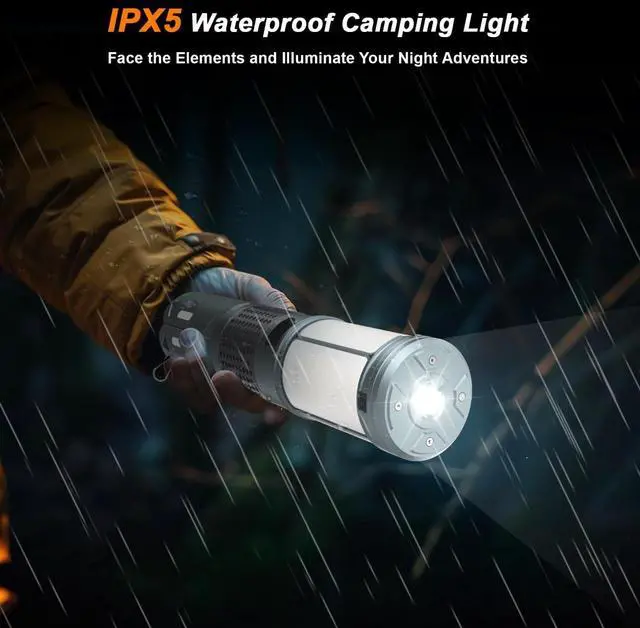 Alt view image 6 of 6 - Rechargeable Telescopic Camping Light with Stand, 12000mAh RGB Camping Lantern with Magnetic Base IPX5 Waterproof Portable Flashlight for Camping Hiking Emergency