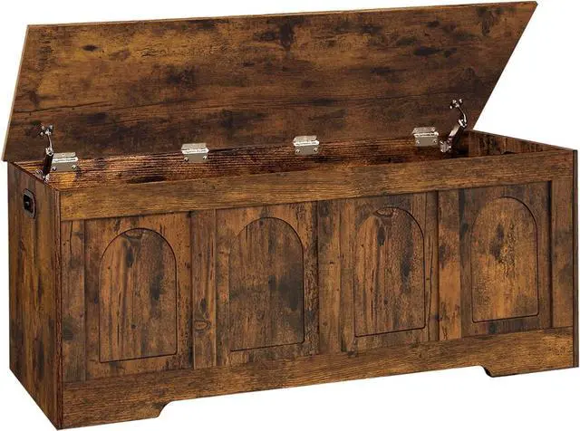 Main image of 47.2 Inch Rustic Brown Wooden Storage Chest Flip-Top Storage Bench with 2 Safety Hinges Cut-Out Handles 330 Lbs Capacity Multifunctional Entryway Shoe Bench for Living Room Bedroom Hallway